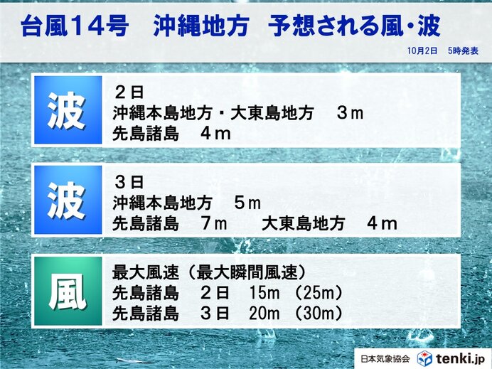 沖縄の先島諸島では荒天の恐れ