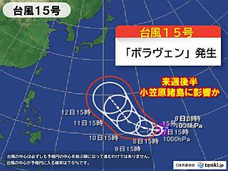 台風15号「ボラヴェン」発生　来週の後半は小笠原諸島に影響か
