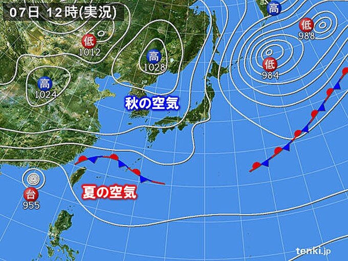 季節を分ける秋雨前線　沖縄は真夏日　九州～北海道は気温低め