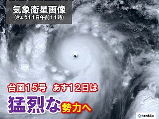 台風15号　あす12日は「猛烈な」勢力に発達　小笠原諸島は荒れた天気　高波に警戒