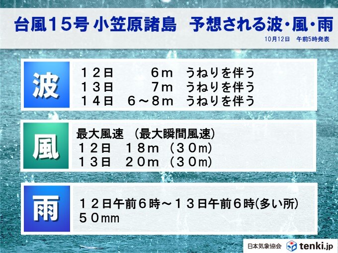 予想される波・風・雨