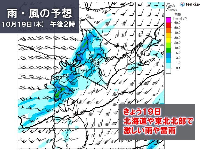 きょう19日　北海道や東北北部で激しい雨や雷雨に注意