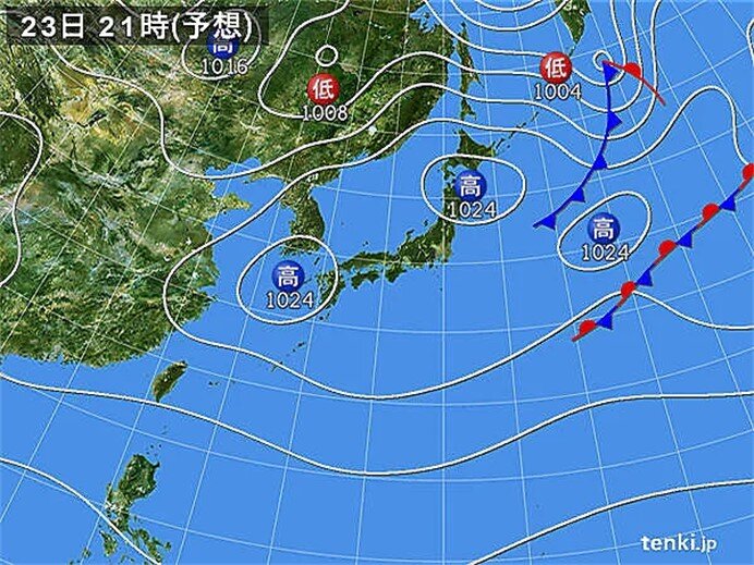 日中は広く晴天　洗濯日和に