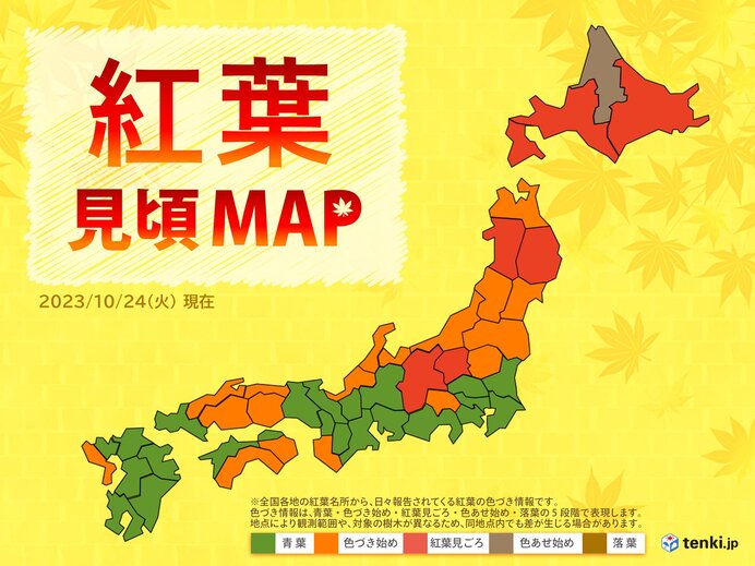 紅葉見頃マップ　関東甲信も見頃エリア広がる