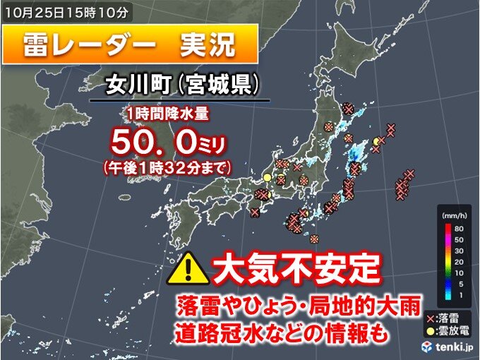 きょう25日　突然の大雨で気温急降下も