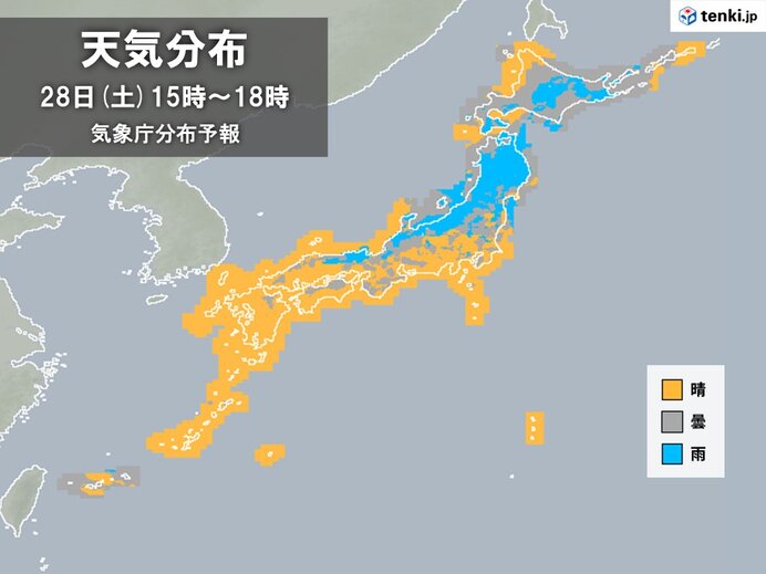 28日(土)　北日本～西日本　急な激しい雨や落雷に注意