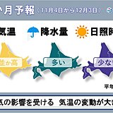 北海道の1か月予報　寒気の影響を受け気温の変動が大きい