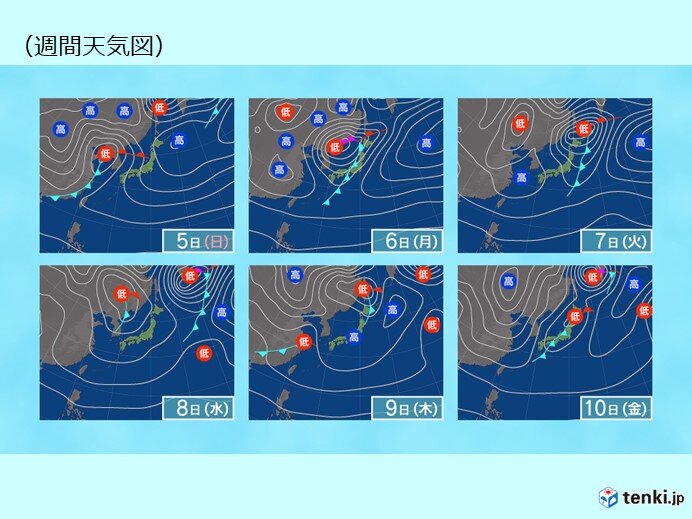 7日(火)は局地的に雨や風が強まる所も