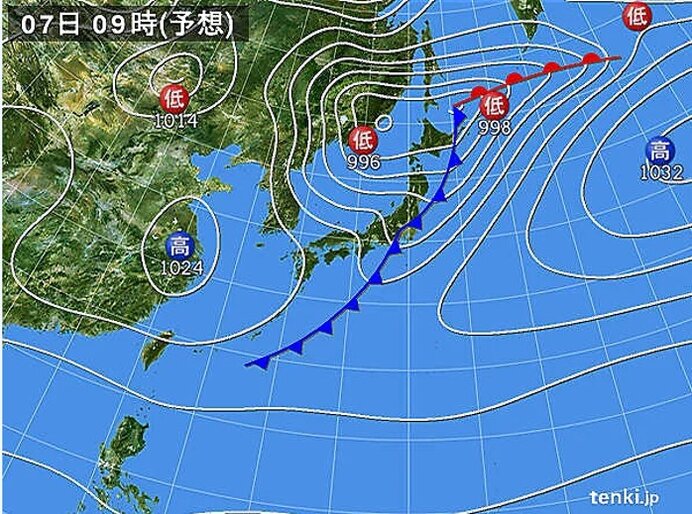 7日(火)　朝にかけて激しい雷雨の恐れ　海上を中心に暴風や高波に警戒