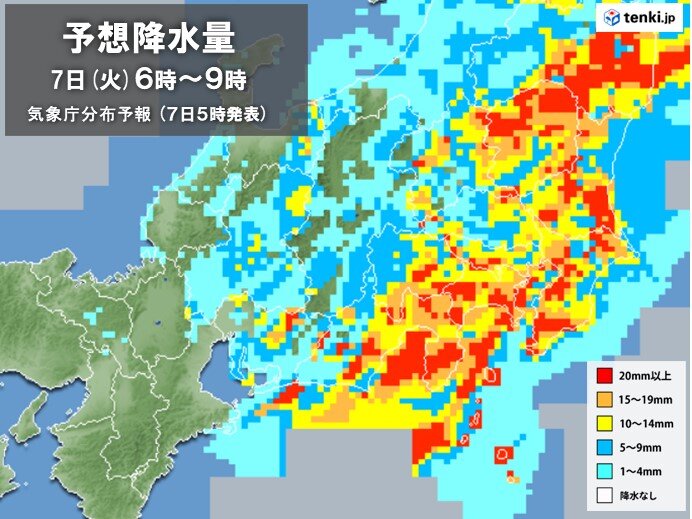 関東　朝が大雨のピーク