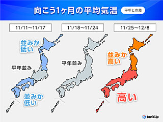 1か月予報　気温の変化が大きく12月のスタートは暖かい?　日本海側は大雪に注意