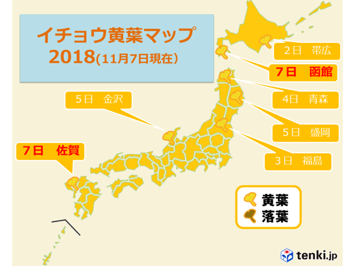 イチョウの黄葉は九州へ カエデの紅葉は 日直予報士 18年11月07日 日本気象協会 Tenki Jp