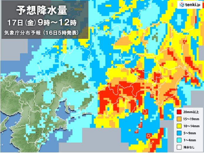 あす17日　朝から昼前　局地的に激しい雨