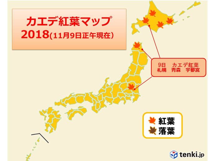 カエデ紅葉前線　関東平地にも