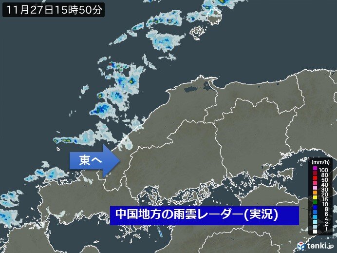 27日(月)夜は雨や雷雨に