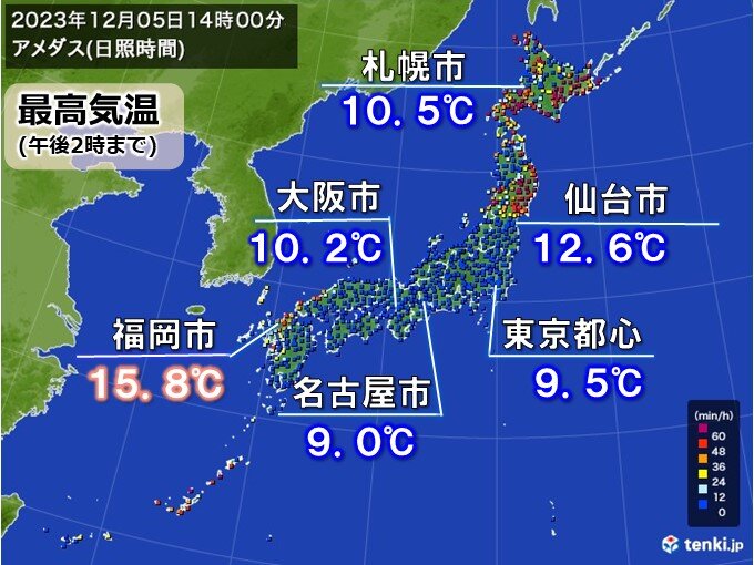 今日5日　東京都心や名古屋市　10℃に届かず　真冬並みの寒さ