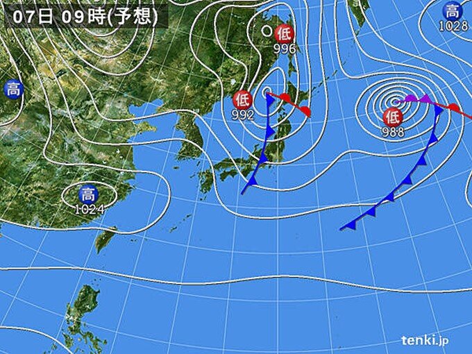 明日7日にかけて寒冷前線が通過　広く大気不安定