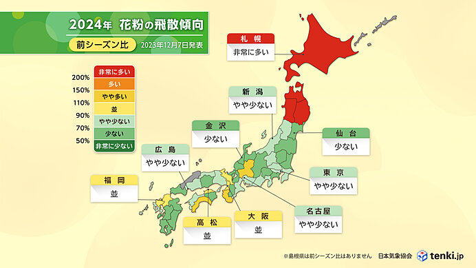 2024年　花粉飛散量(前シーズン比)