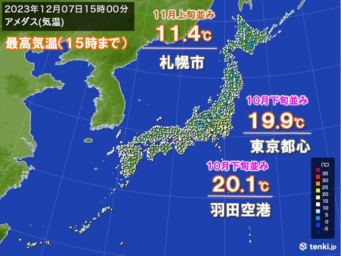 二十四節気「大雪」　暦とは裏腹に関東中心20℃超え　土日も季節外れの暖かさ続く