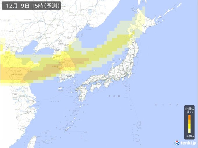 今日9日は北日本を中心に黄砂飛来