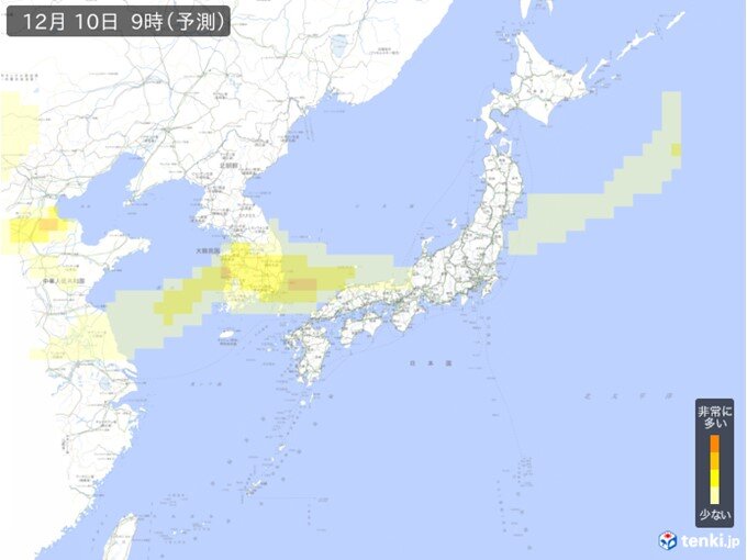 明日10日は西日本にも黄砂の範囲広がる