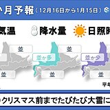 北海道　1か月予報　クリスマス前までは　たびたび大雪となる恐れ