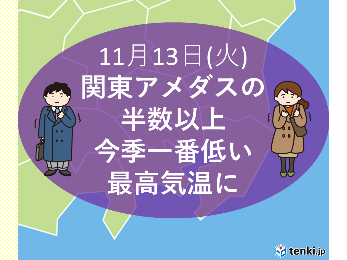 今季一番低い気温　関東の半数以上で