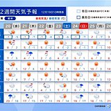 2週間天気　クリスマス頃には冬将軍撤退　元日は季節外れの暖かさも