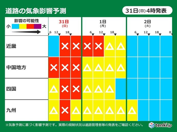 明日元日にかけて影響が大きい所も