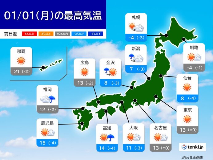 元日の天気　午前中は各地で強風注意　日本海側ではふぶきや横殴りの雨も