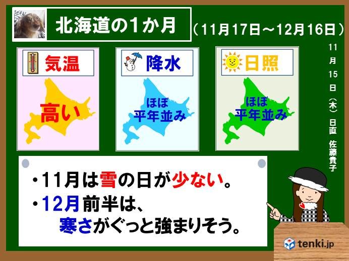 北海道の1か月　雪の日が少ない