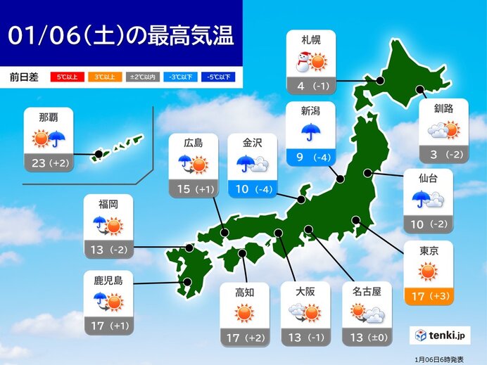 6日の天気　北海道と東北の日本海側は雪や雨　北陸の被災地は大雨に警戒