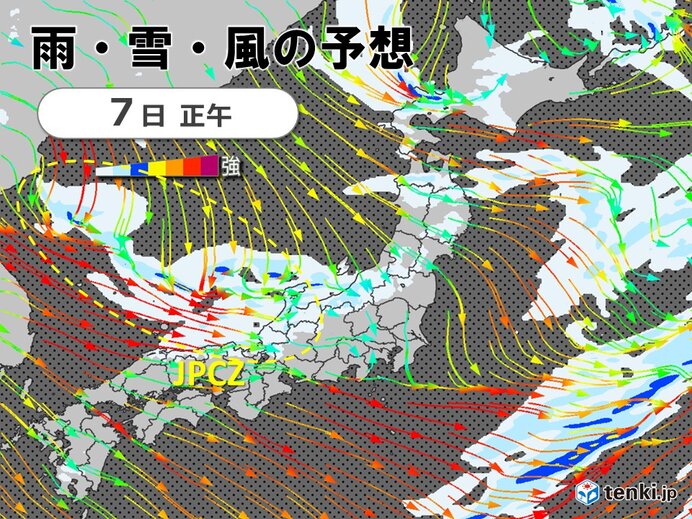 寒気やJPCZ　北陸は7日午前中にかけ雨　7日午後～8日は大雪の恐れ　真冬の寒さ