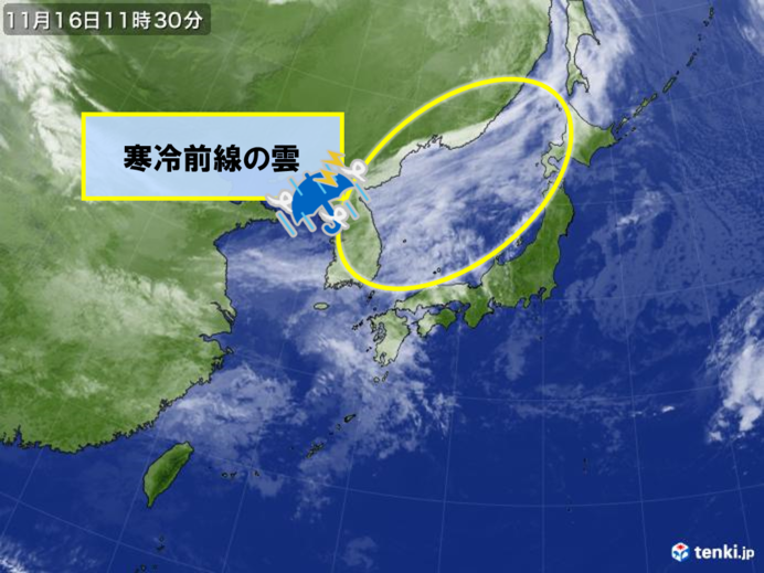 16日前線通過　大気不安定　東北