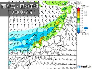 今日10日北陸の天気　強い雨のピークは昼頃まで　土砂災害に警戒　万全な寒さ対策を