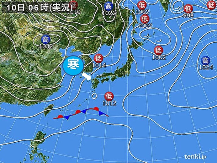 大気不安定　沿岸海上を中心に荒天