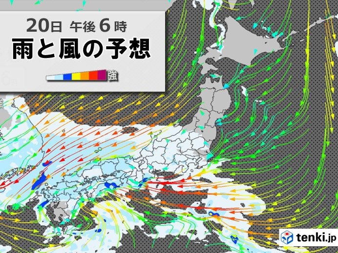 今日20日は西～東日本で広く雨　雷雨や短時間強雨に注意