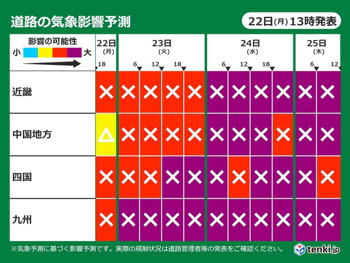 23日～25日　道路の気象影響リスク大　立往生や猛吹雪、路面の凍結に警戒・注意を_画像