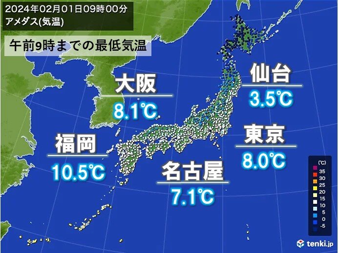 今朝は冷え込み緩む　3月～4月並みの所も　日中ポカポカでも北風強まり気温急降下