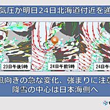 北海道　明日24日から明後日25日にかけて強い冬型の気圧配置　大荒れの天気に警戒