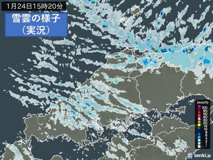 鳥取県にライン状の雪雲　瀬戸内にも雪雲が流れ込む