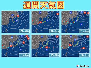 来週半ば頃から　西・東日本の南に前線が停滞　西日本を中心に雨　高温傾向