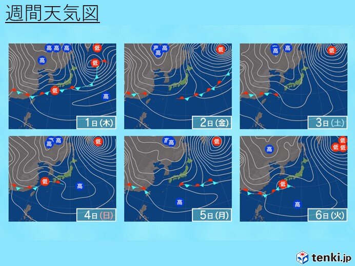 31日(水)～2月6日(火)　北海道や東北は荒天も　関東は寒暖差に注意