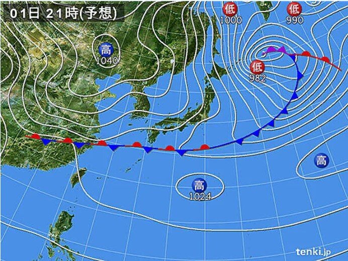 次第に冬型の気圧配置に