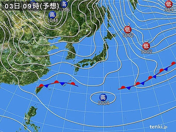 明日3日は九州・中国・四国は雨