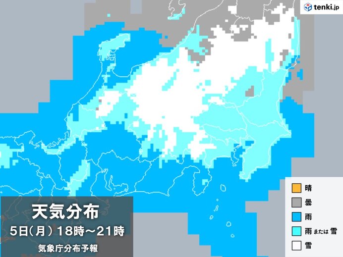 明日5日(月)午後～6日(火)午前　関東は大雪　都心でも積雪の恐れ