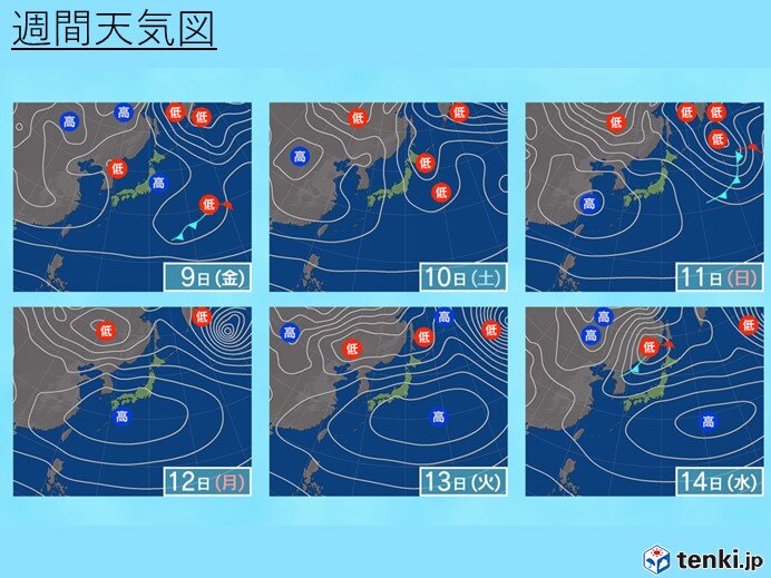 8日(木)～14日(水)　三連休は日本海側で雪や雨　太平洋側は広く日差し