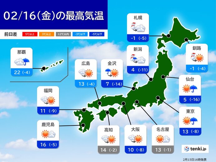 季節外れの暖かさから一転　明日16日は気温が急降下