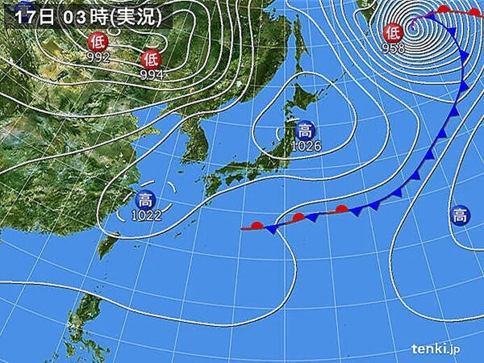 高気圧に緩やかに覆われる