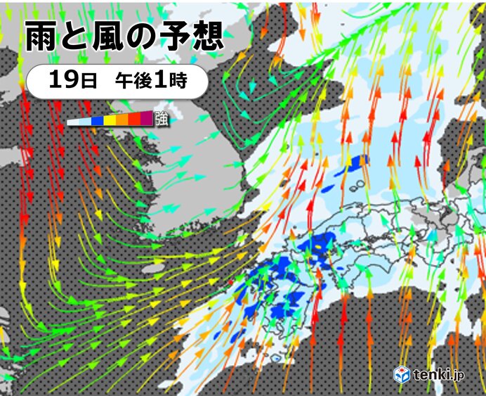 19日　雨風強まる